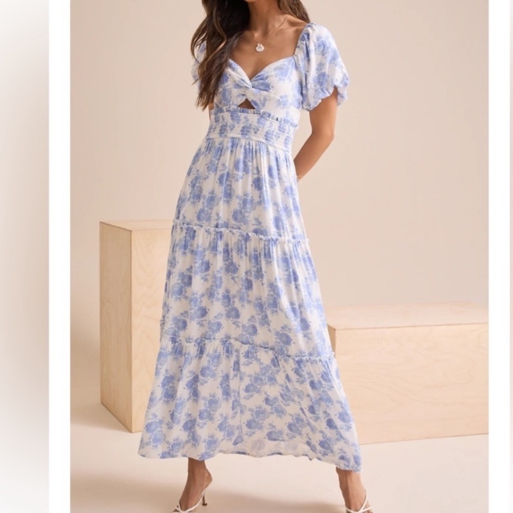 Floral Blue and White Maxi Dress